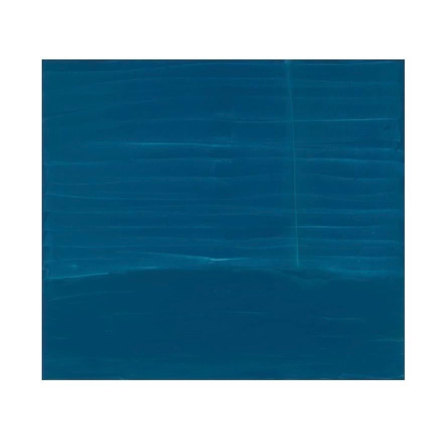 Minimalist bright blue abstract painting on canvas by contemporary artist