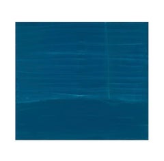 Minimalist bright blue abstract painting on canvas by contemporary artist