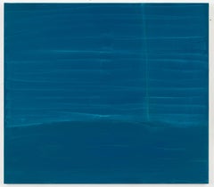 Cuadro abstracto minimalista azul brillante sobre lienzo de artista contemporáneo