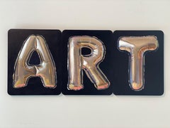 Versuchte Kunst- Zeitgenössisches Stillleben des 21. Jahrhunderts mit Buchstabenballons