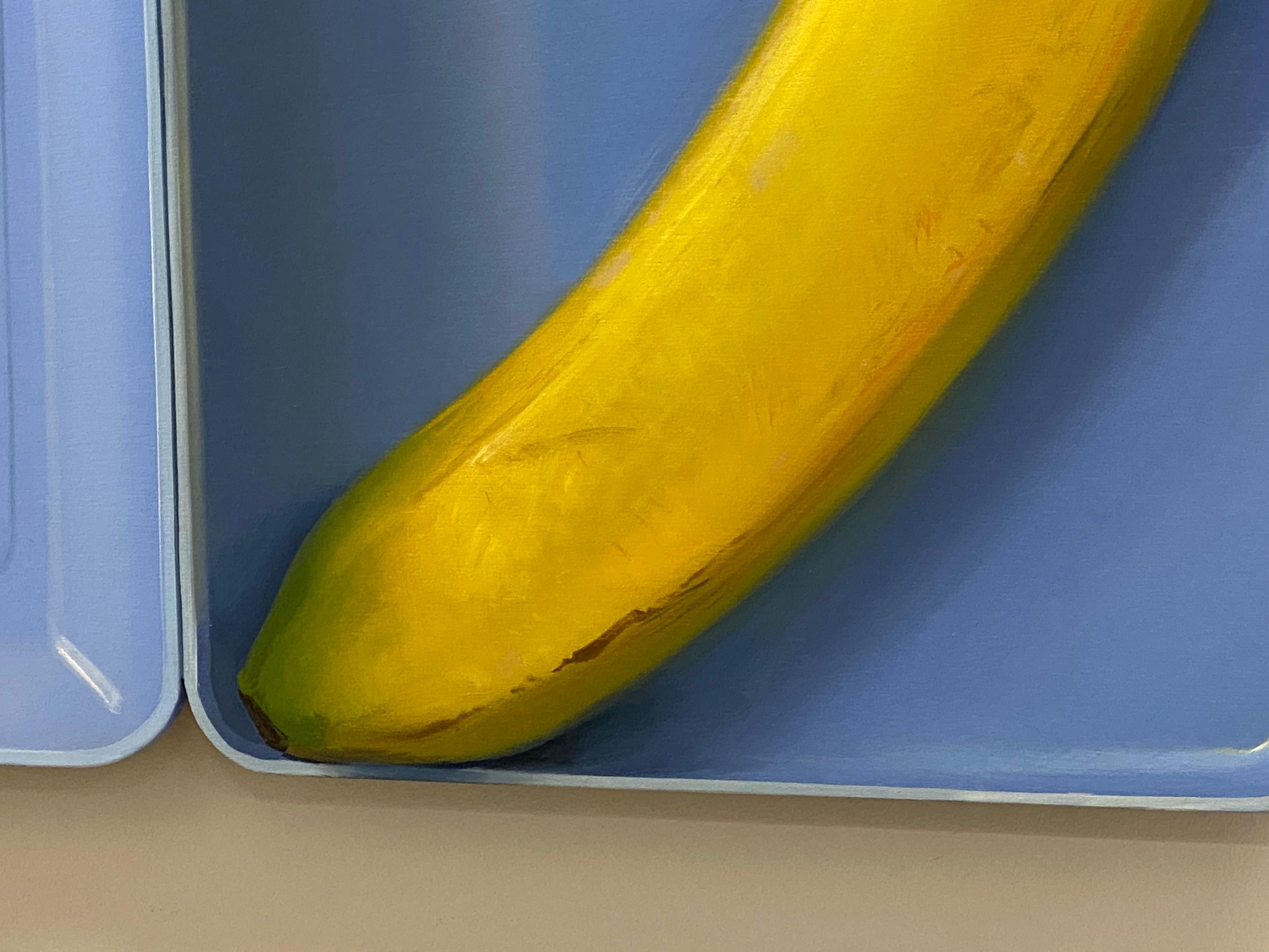 Banana nel cestino del pranzo - Pittura contemporanea del XXI secolo con still-life di una banana 1