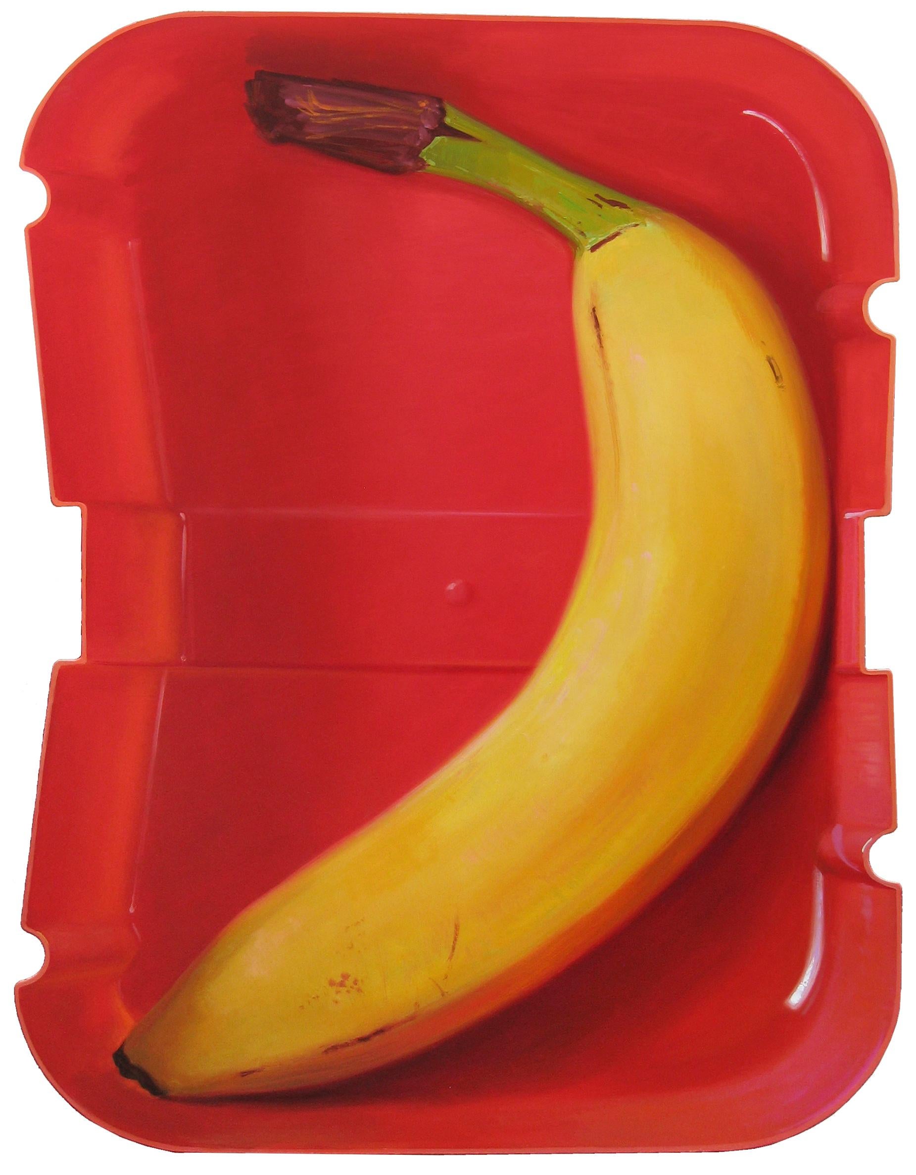 Rutger Hiemstra Still-Life Painting - Banana in red Lunchbox XL-  21st Century Contemporary Modern Stilllife Painting 