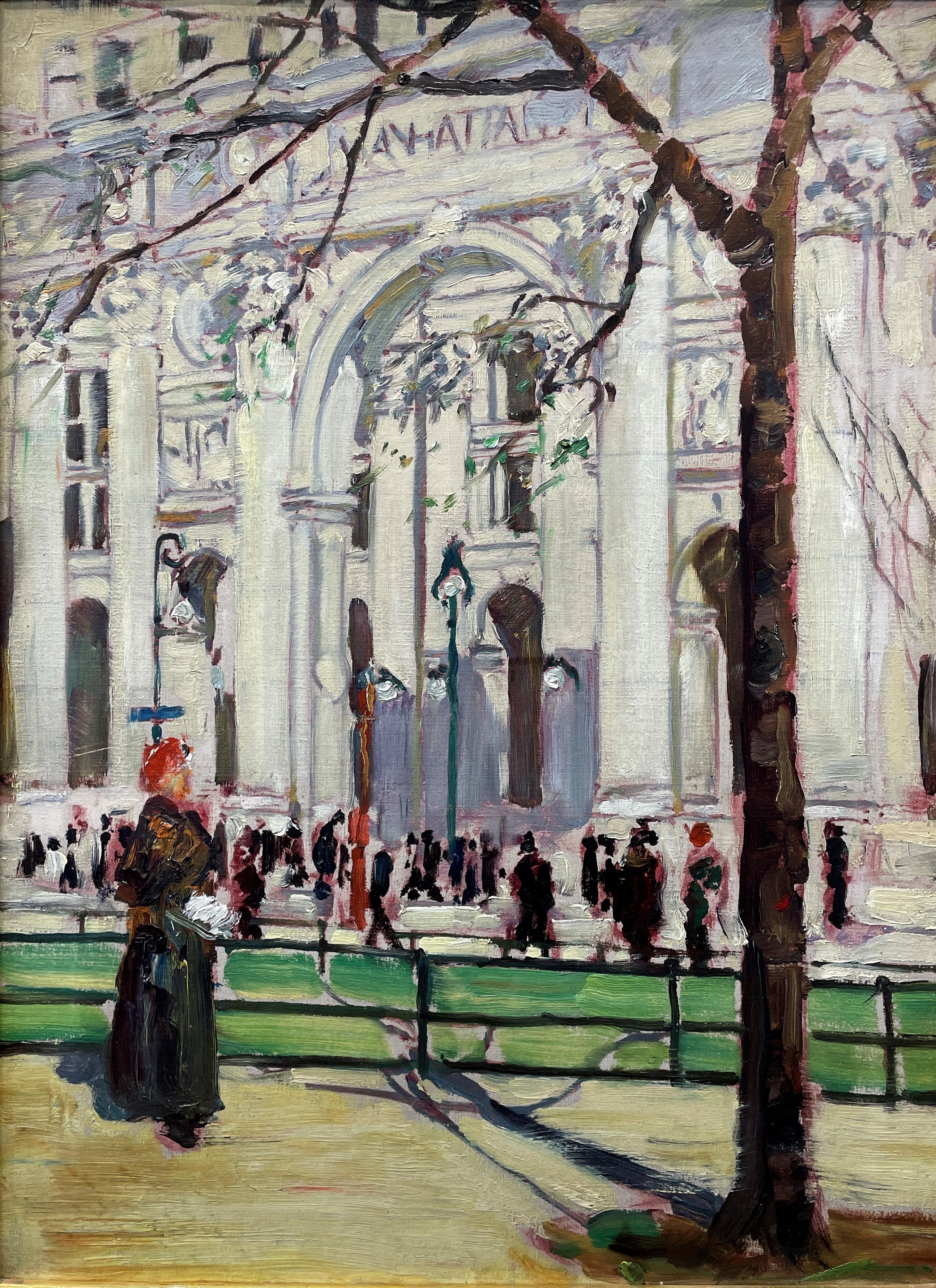 Ruth A. Anderson Figurative Painting - "Municipal Building, Manhattan, New York, " Ruth Anderson, Impressionist Scene