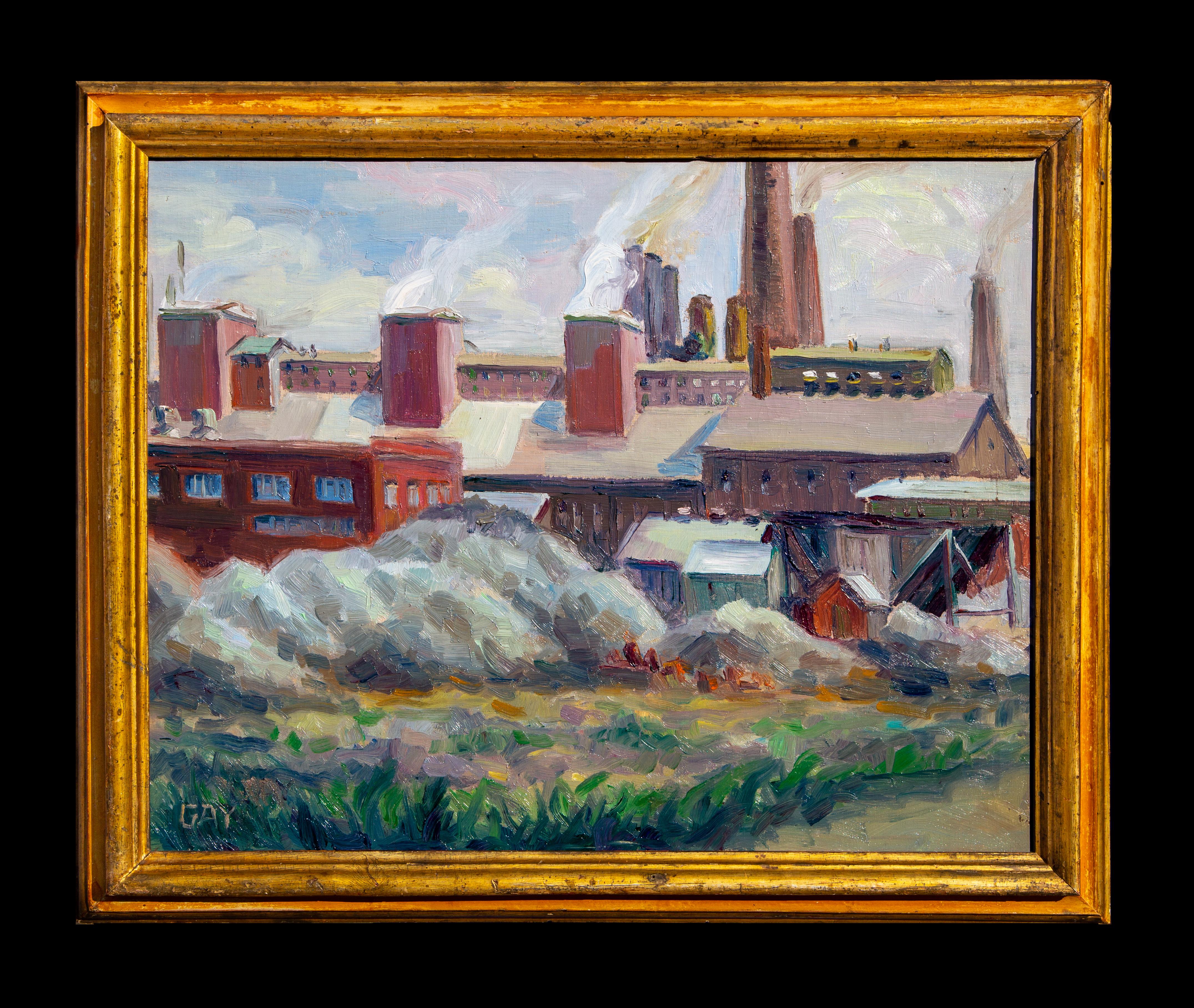 Buffalo, NY Steel Mill American Scene Modernism WPA Era Industrial 20th Century - Painting by Ruth A. Haven Gay