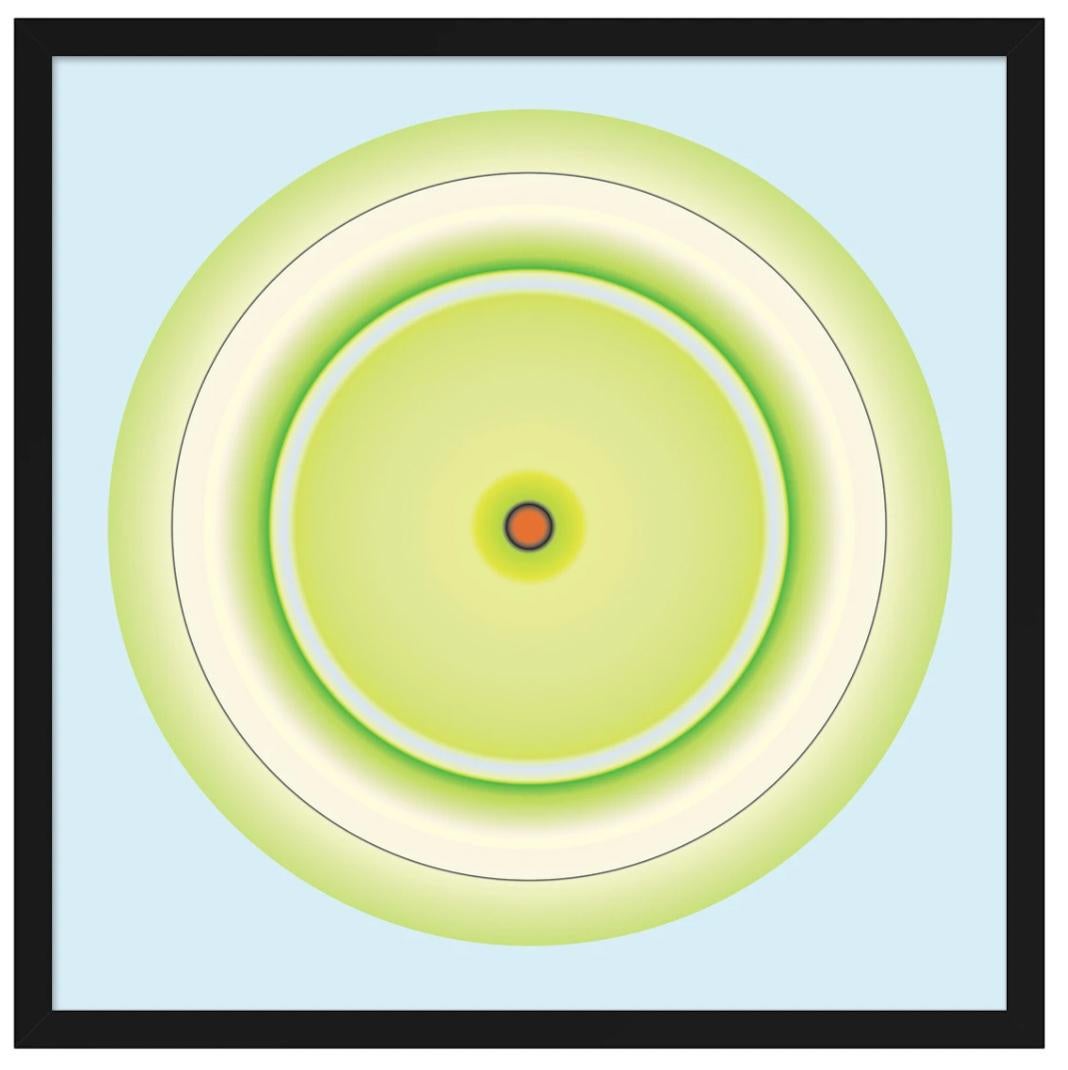 Lime Circle with Red Centre - Green Abstract Print by Ruth Adler