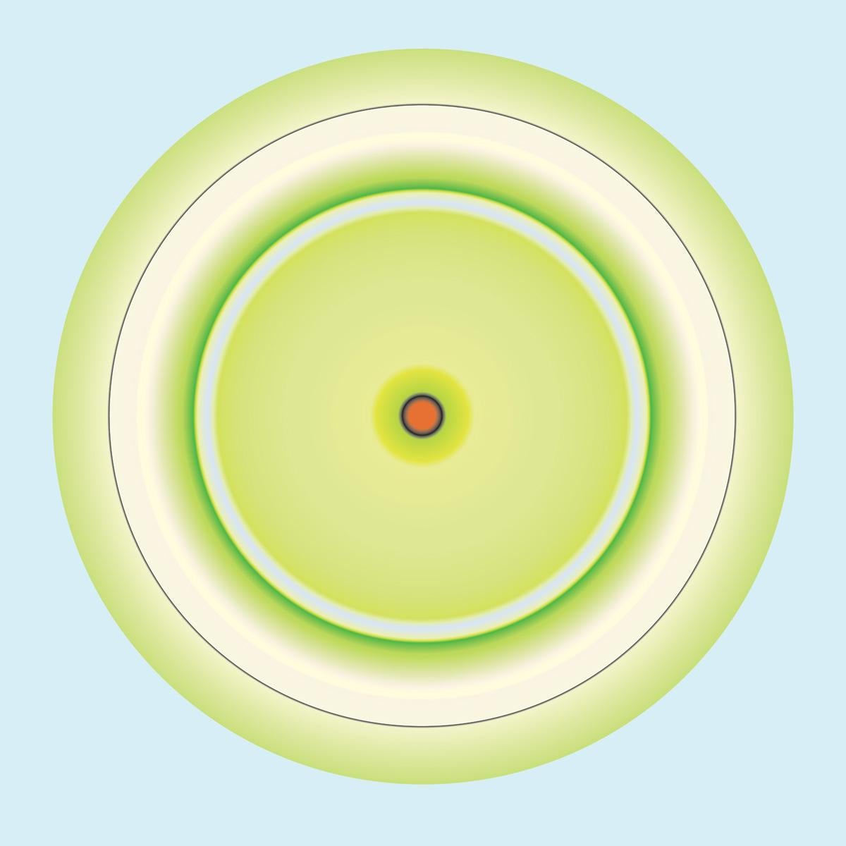 Ruth Adler Abstract Print - Lime Circle with Red Centre