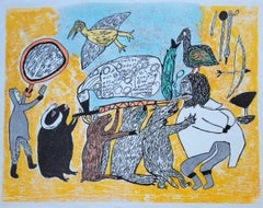 We Lived By Animals 1975 Lithograph by Ruth Annaqtuusi Tulurialik/Simon Tookoome
