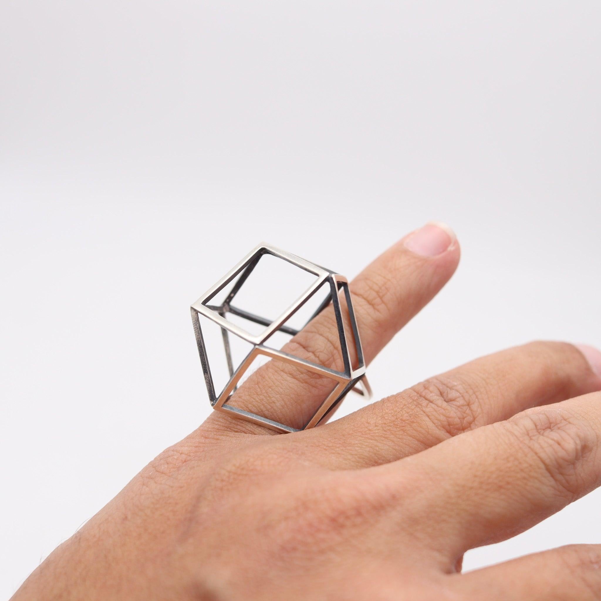 RUTH BERRIDGE 1960 Anello architettonico tridimensionale in argento sterling in vendita 1