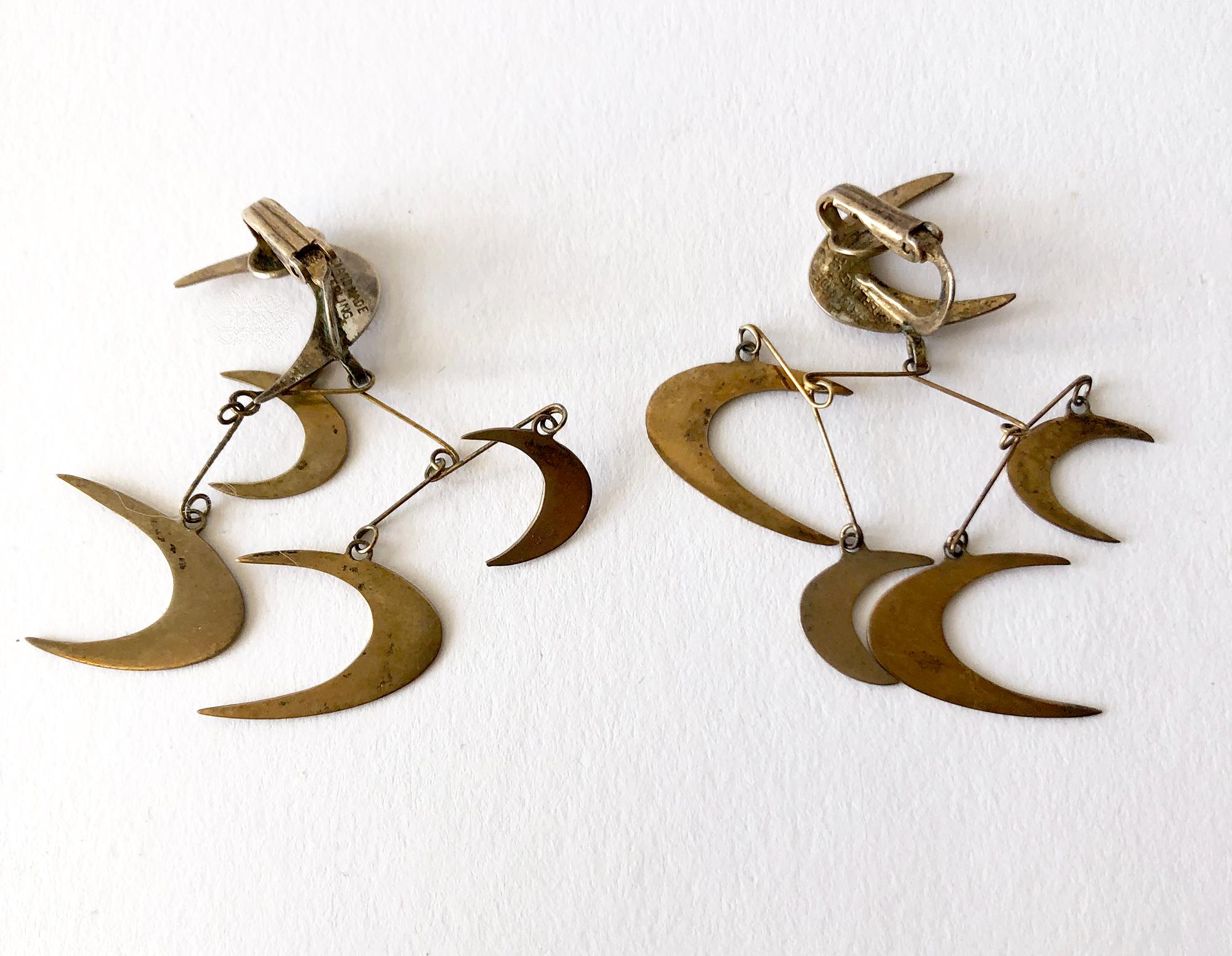 Women's Ruth Berridge American Modernist Silver Vermeil Kinetic Mobile Moon Earrings