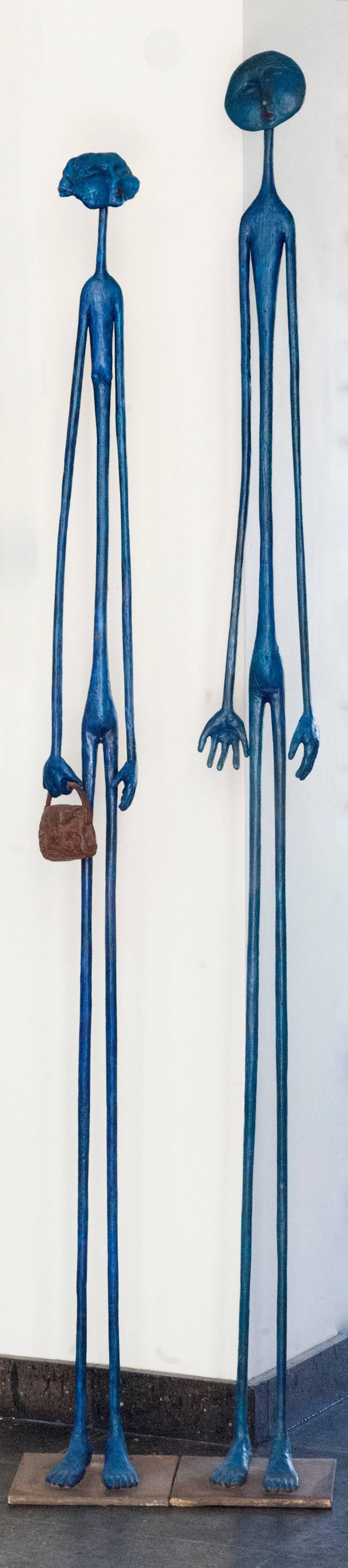 Ruth Bloch Figurative Sculpture - Beautiful Blue (He & She) two bronze sculptures