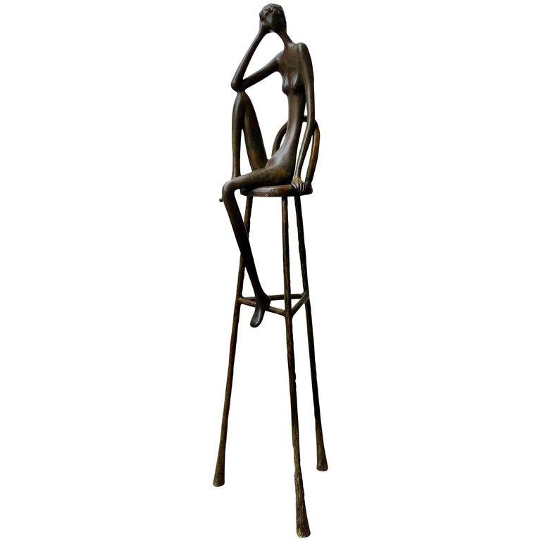 Ruth Bloch Figurative Sculpture - Figure on a Stool