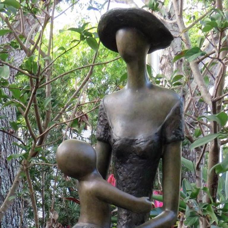 Mother and Child on Bench - Sculpture by Ruth Bloch