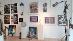 Ruth Bloch, Blossoming with 3 balloons, lovers or angels, Bronze sculpture