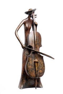 Ruth Bloch, Cellist, Musician woman, cello,  bronze sculpture