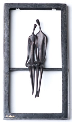 Ruth Bloch, Couple in a window, bronze wall sculpture