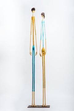 Ruth Bloch, Long Figures, couple hand-painted sculptures