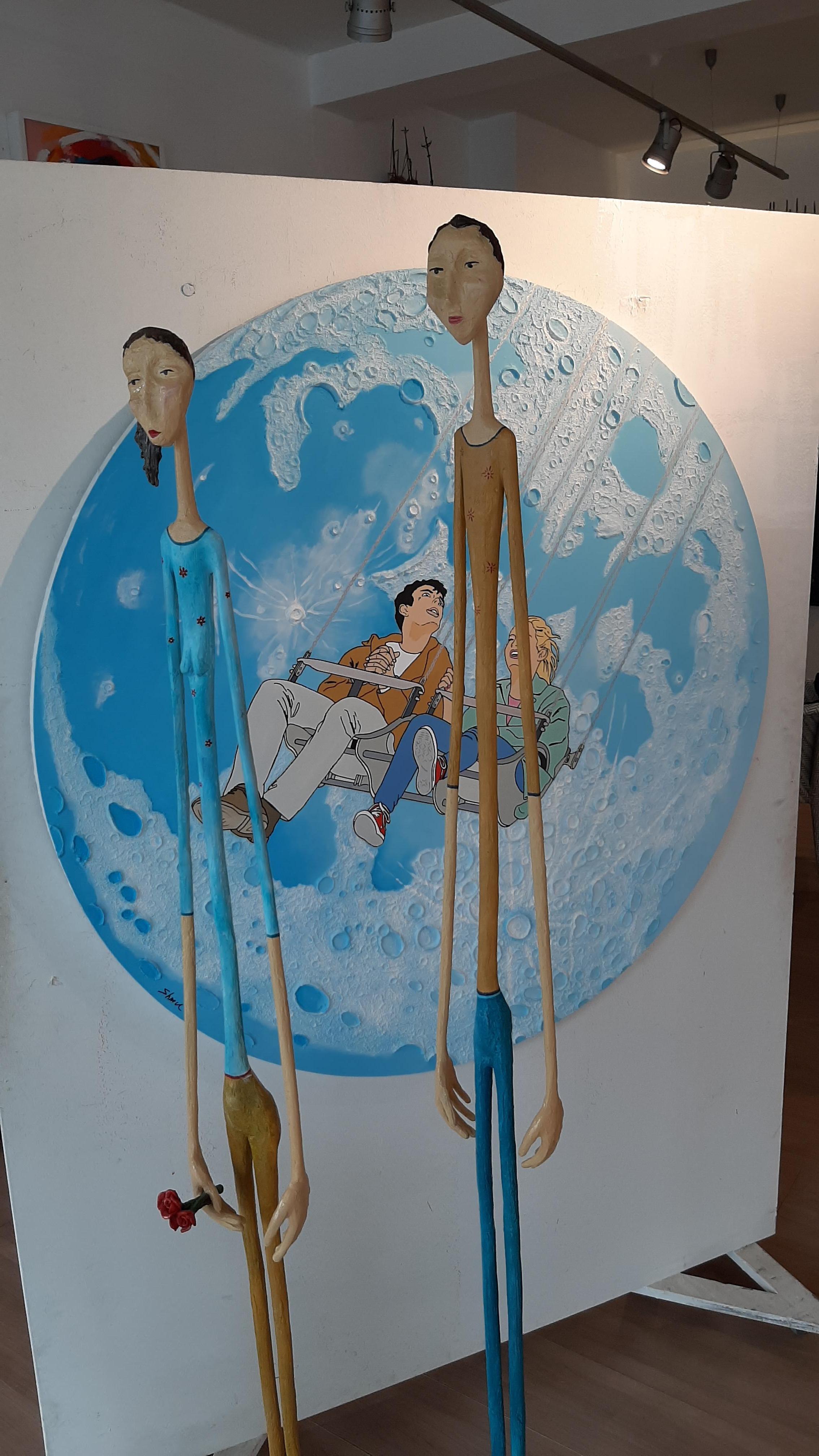 Ruth Bloch, Long Figures, couple de sculptures peintes à la main en vente 2