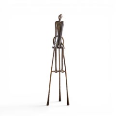 Ruth Bloch Signed 4/15 Israeli Man on Stool Bronze Sculpture