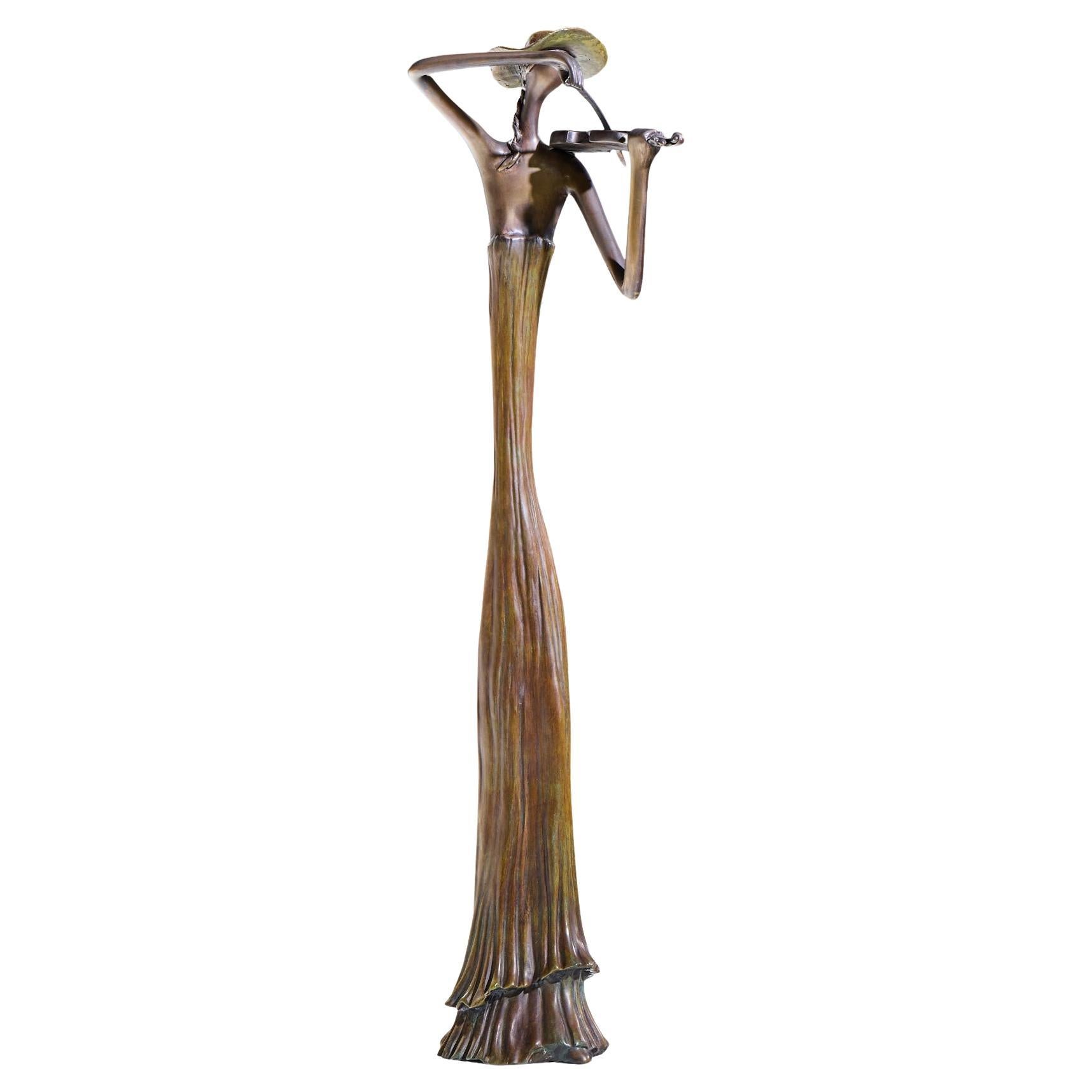 Ruth Bloch Signed Bronze Violinist Sculpture For Sale