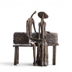 Ruth Bloch Signiert Paar auf Bank Bronze Israelische Skulptur