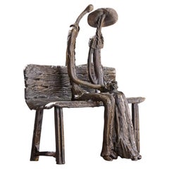 Ruth Bloch Signiert Paar auf Bank Bronze Israelische Skulptur