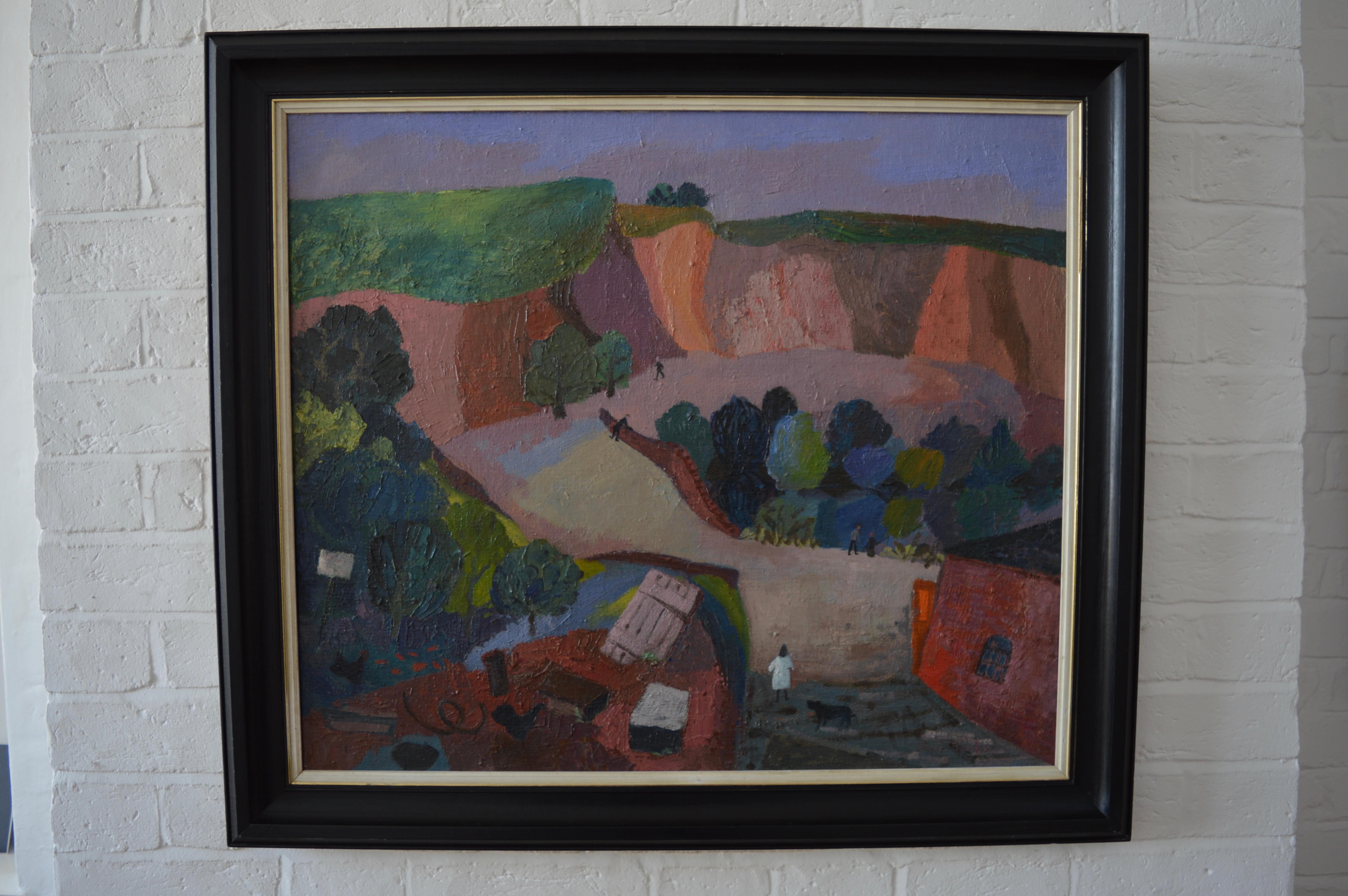 Modernist landscape, The road through the village - Painting by Ruth Burden