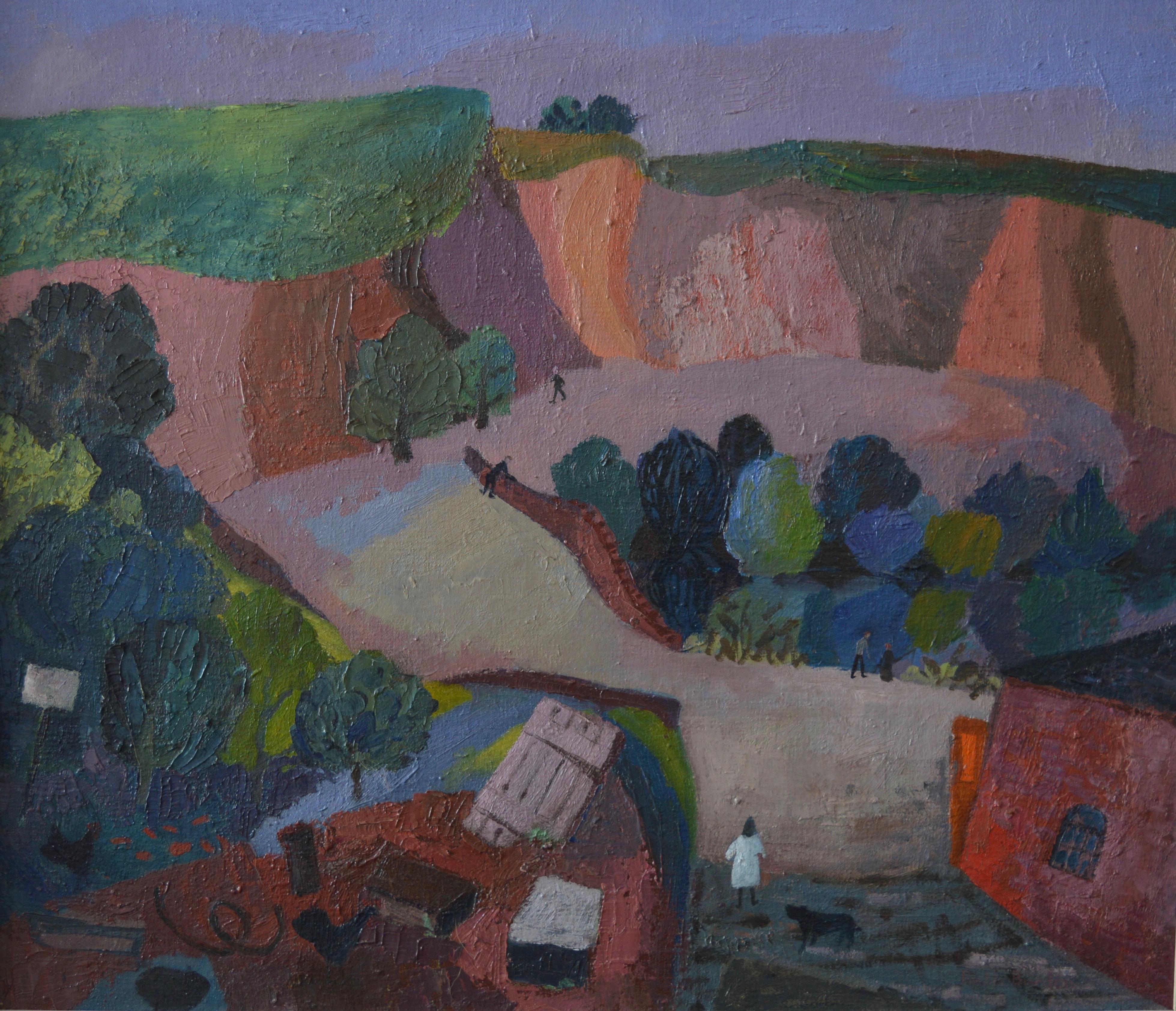 Ruth Burden Abstract Painting - Modernist landscape, The road through the village