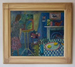 Painting in the Kitchen - Late 20th Century Oil of Artist Working by Ruth Burden