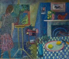 Painting in the Kitchen - Late 20th Century Oil of Artist Working by Ruth Burden