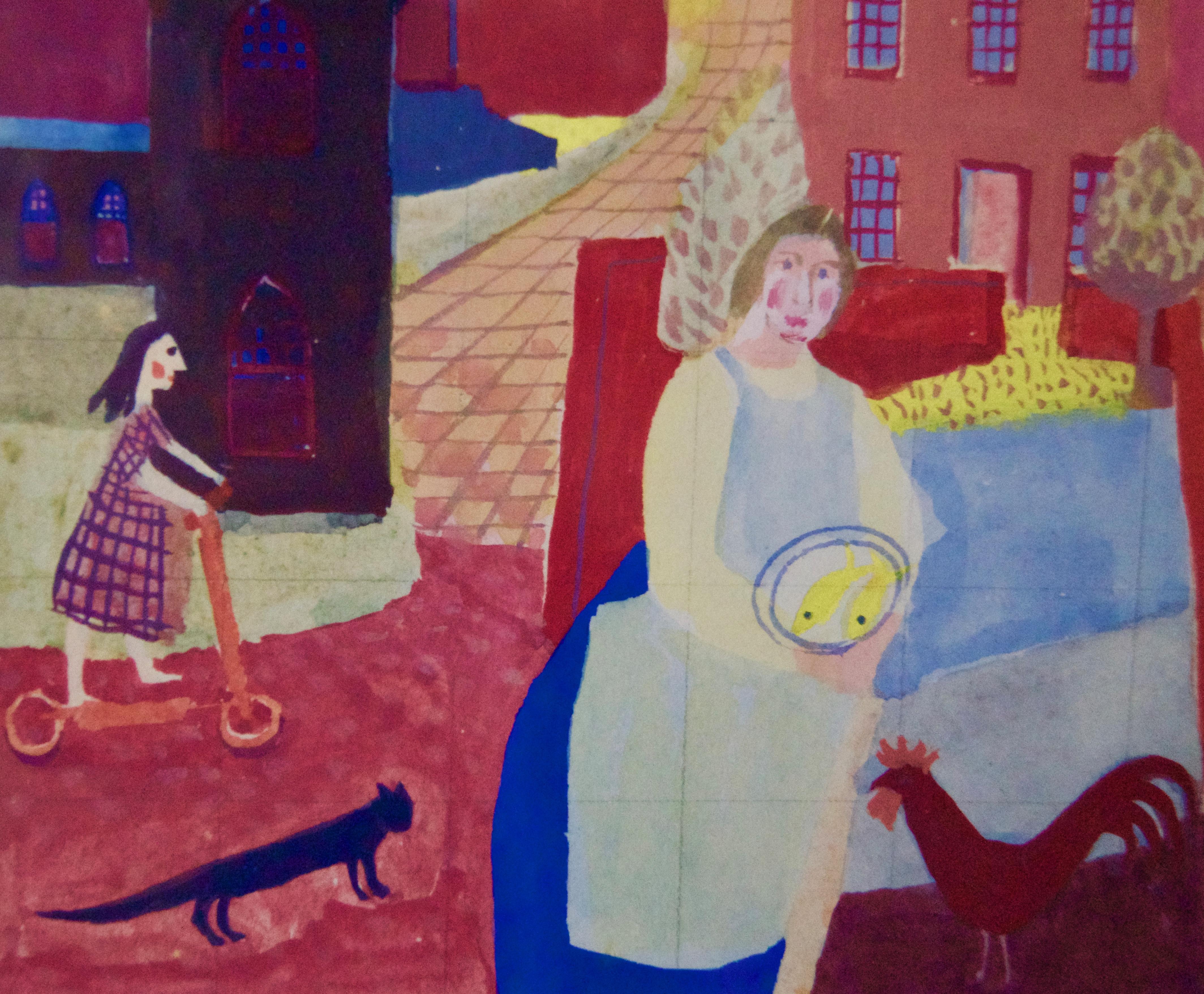 Pueblo costero impresionista - Acuarela de mediados del siglo XX por Ruth Burden en venta 3