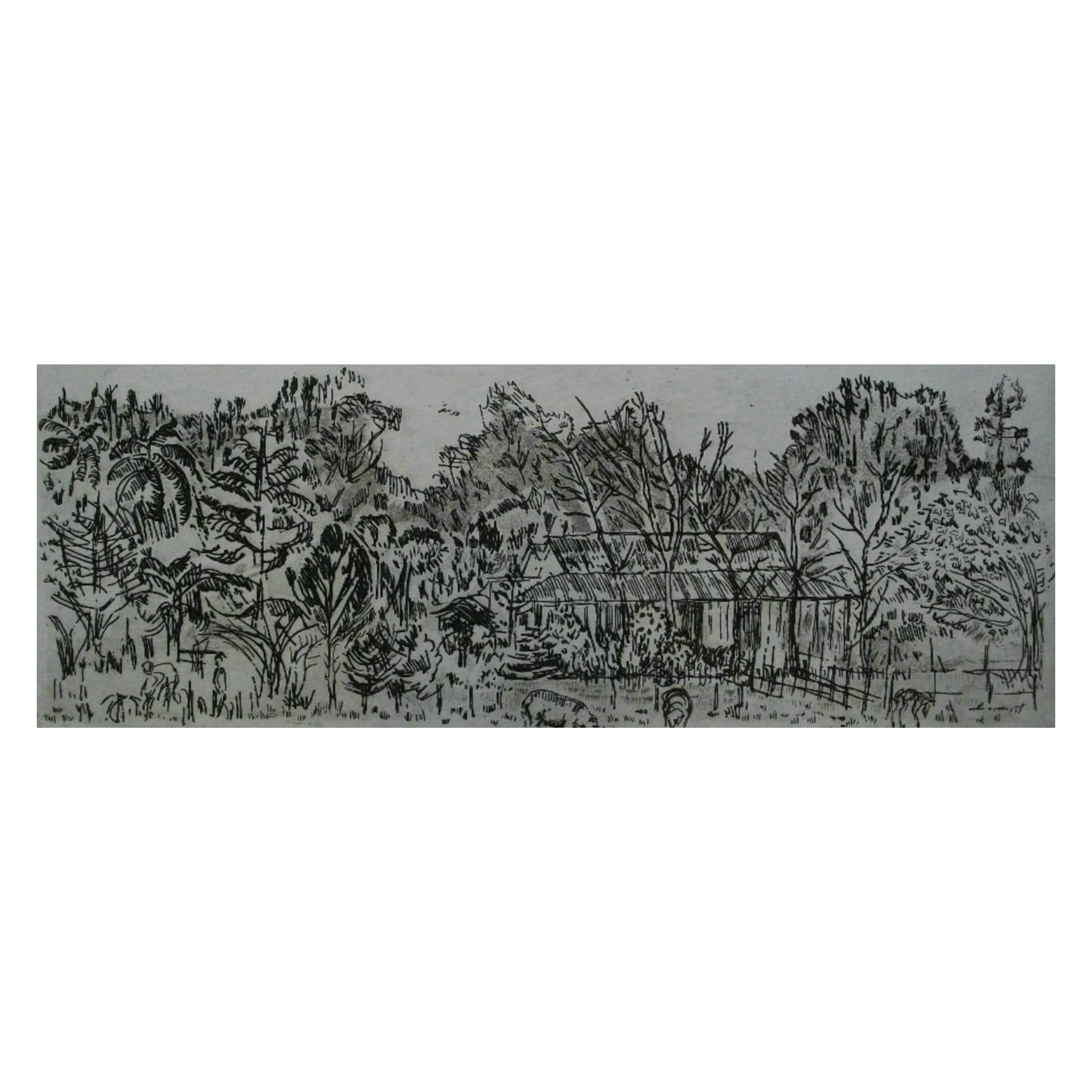 RUTH DAVEY - 
Homestead
 - Incisione artistica - Nuova Zelanda - Anni 
80 circa in vendita