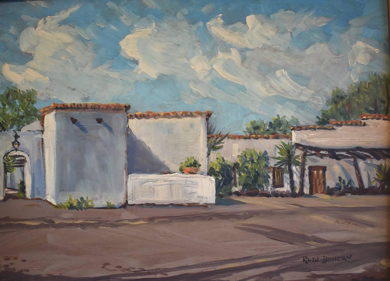 Ruth Duncan Landscape Painting - "Mesilla, New Mexico"   Adobe Villiage Homes