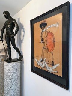 High Fashion Elegant Woman with Parasol Umbrella with Geese