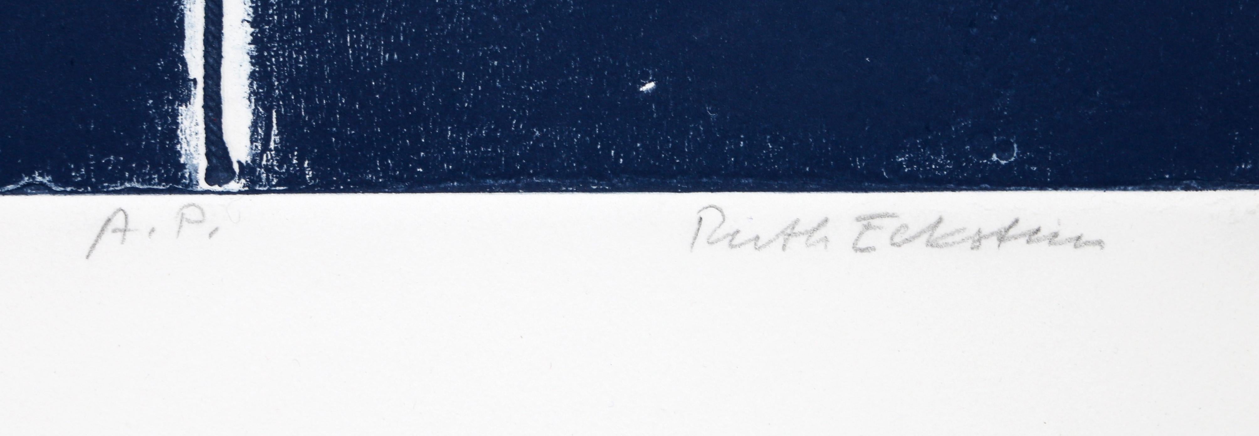 Haiku - Teichfrosch-Reiher, abstrakte expressionistische Lithographie von Ruth Eckstein im Angebot 1
