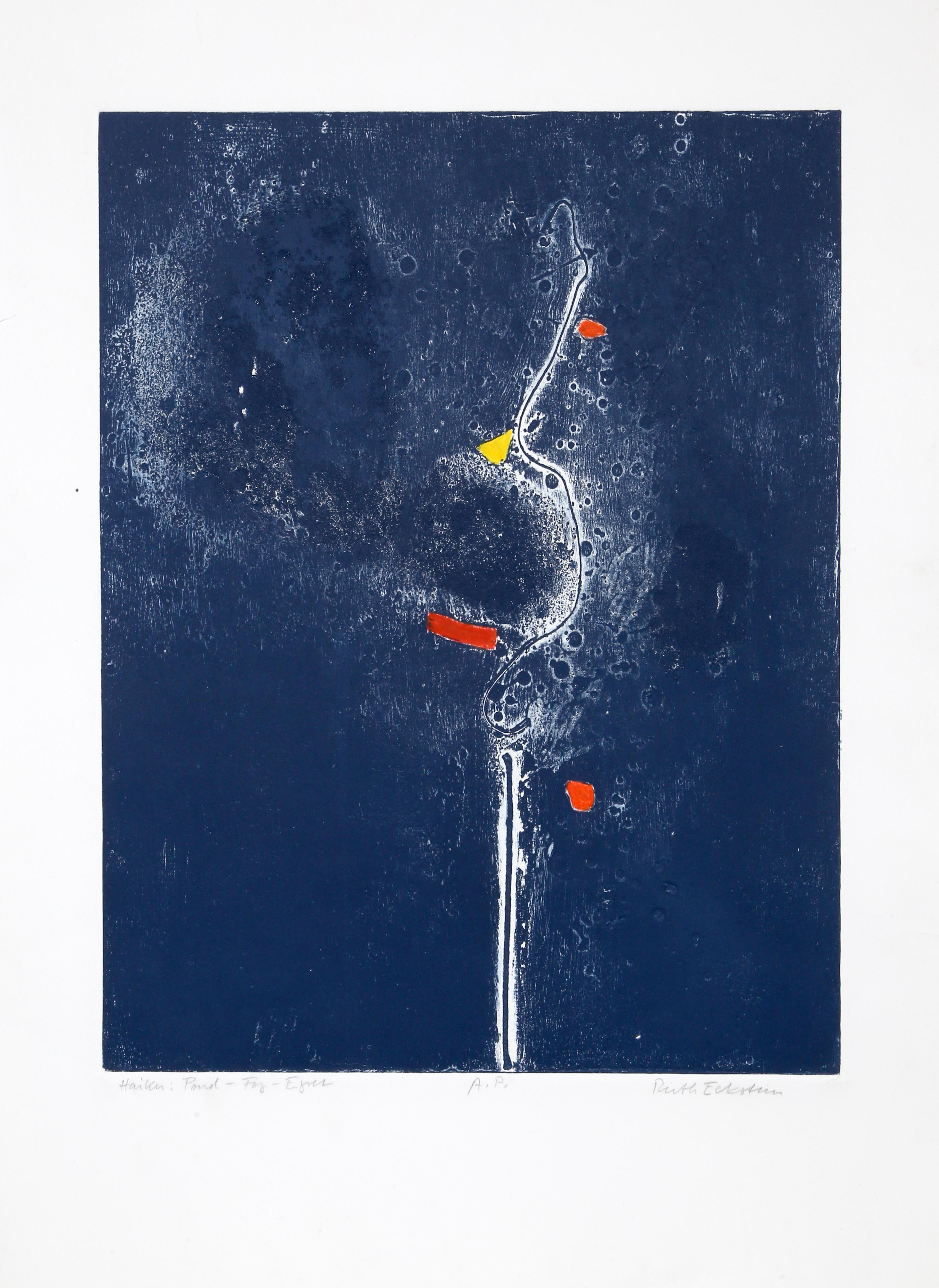 Haiku - Teichfrosch-Reiher
Ruth Eckstein, Deutsche (1916-2012)
Datum: ca. 1975
Lithographie, mit Bleistift signiert und nummeriert
Ausgabe von AP
Bildgröße: 19,5 x 16 Zoll
Größe: 74,93 x 55,25 cm (29,5 x 21,75 Zoll)