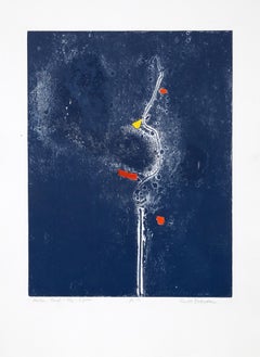 Haiku - Pond Frog Egret, lithographie expressionniste abstraite de Ruth Eckstein