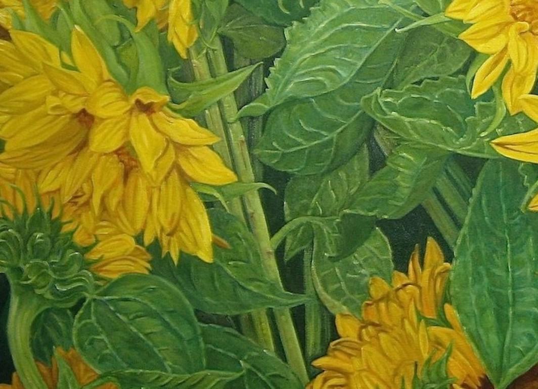 Faces in the Crowd: Ölgemälde auf Leinwand mit Sonnenblumen (Zeitgenössisch), Painting, von Ruth Epstein