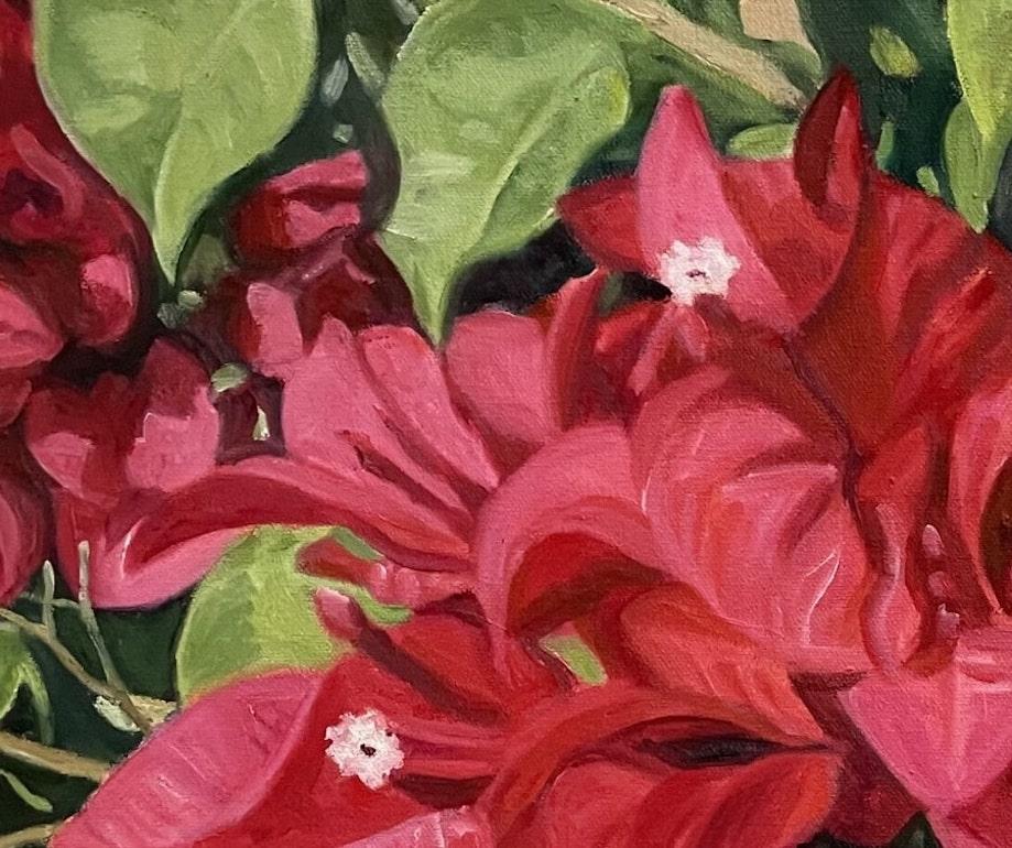 Paint The Town Red: Ölgemälde auf Leinwand mit Blumendarstellung – Painting von Ruth Epstein