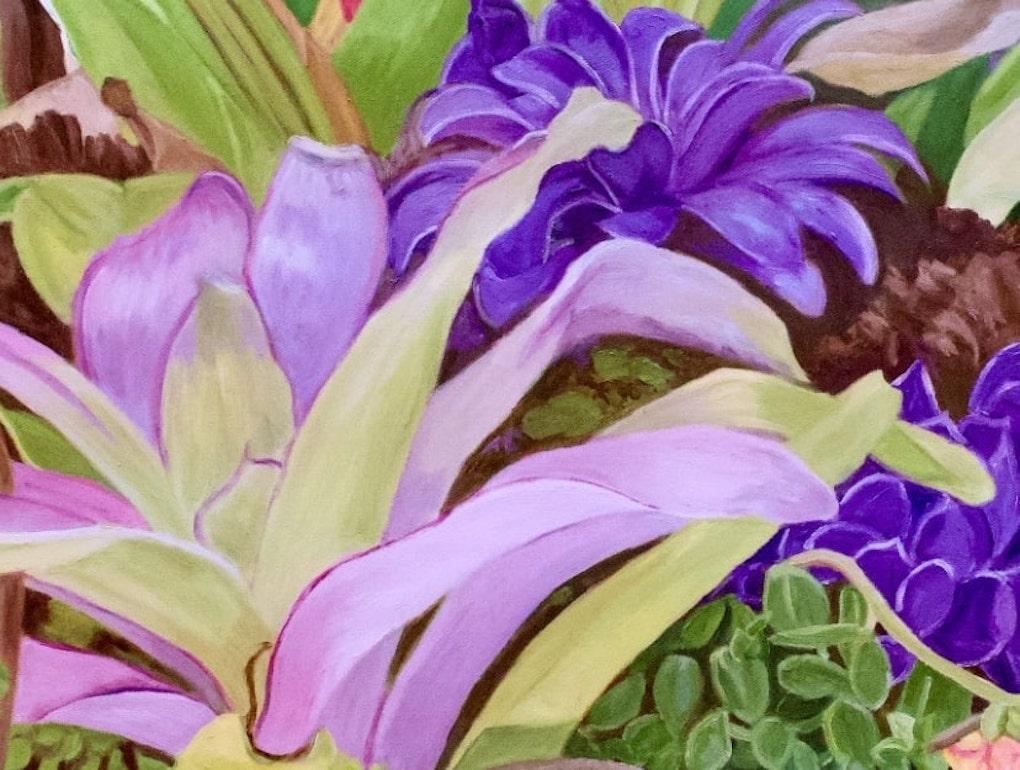 Paletta Princeton : Pittura a olio su tela raffigurante fiori e piante - Painting di Ruth Epstein