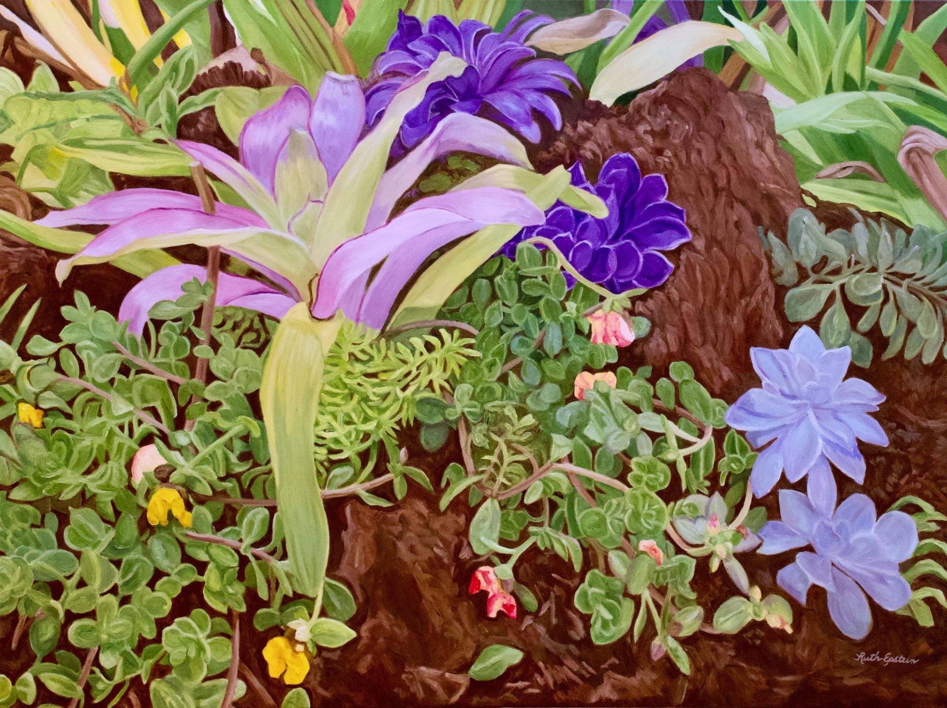 Figurative Painting di Ruth Epstein - Paletta Princeton : Pittura a olio su tela raffigurante fiori e piante