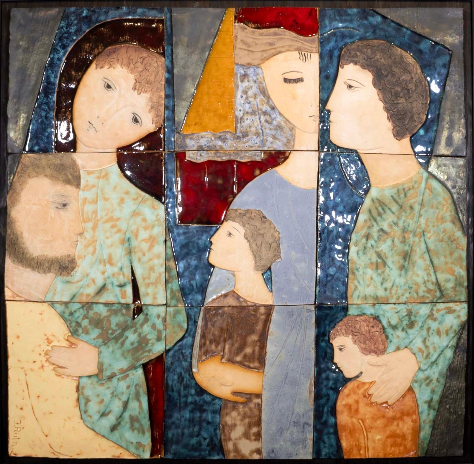 Ruth Faktor Faktorowicz Gran azulejo de cerámica figurativo israelí modernista Arte de pared Israelí en venta