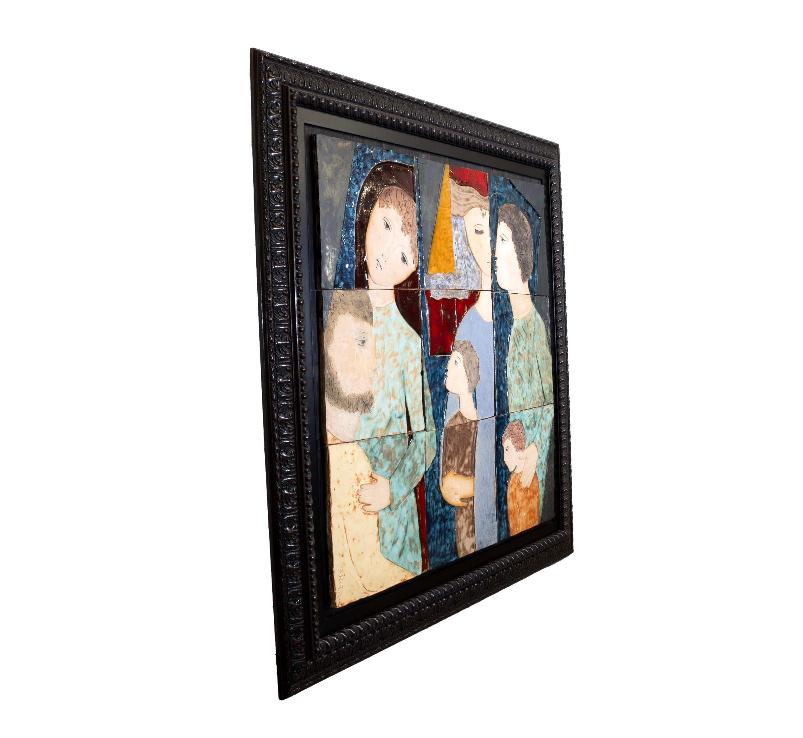 Ruth Faktor Faktorowicz Gran azulejo de cerámica figurativo israelí modernista Arte de pared en Bueno estado para la venta en Keego Harbor, MI