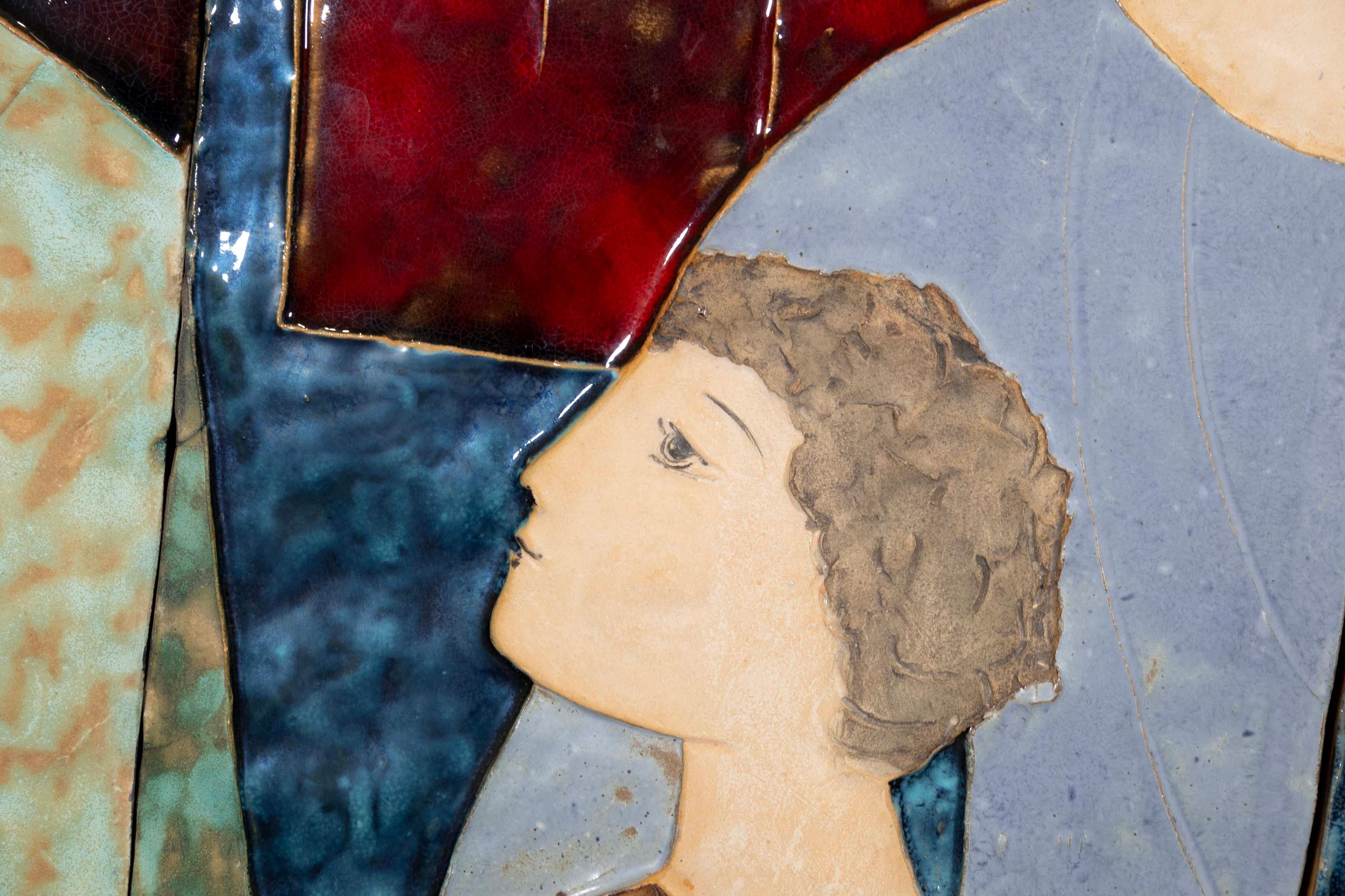 Ruth Faktor Faktorowicz Gran azulejo de cerámica figurativo israelí modernista Arte de pared siglo XX en venta