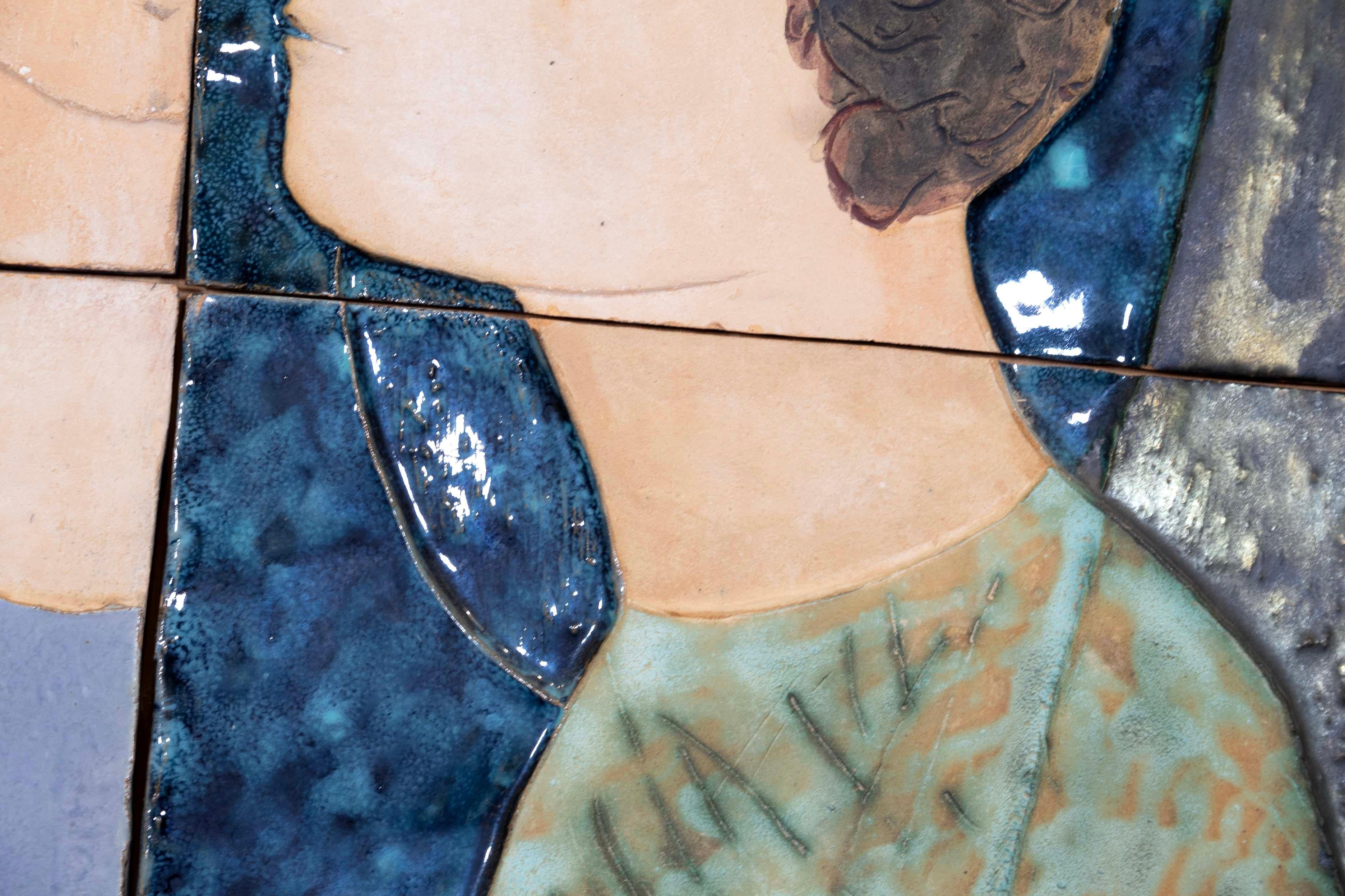 Ruth Faktor Faktorowicz Gran azulejo de cerámica figurativo israelí modernista Arte de pared Porcelana en venta