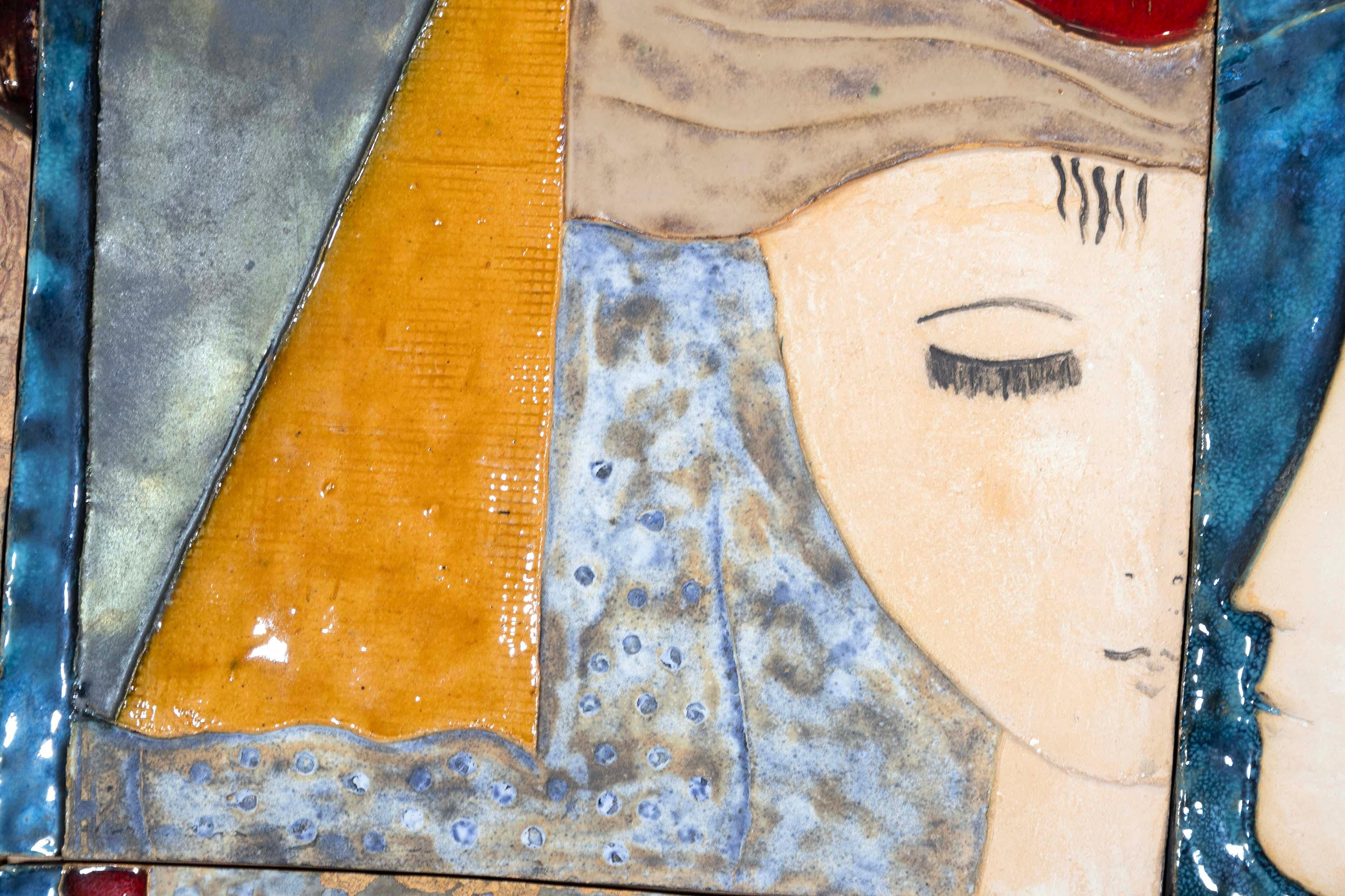 Ruth Faktor Faktorowicz Gran azulejo de cerámica figurativo israelí modernista Arte de pared en venta 1