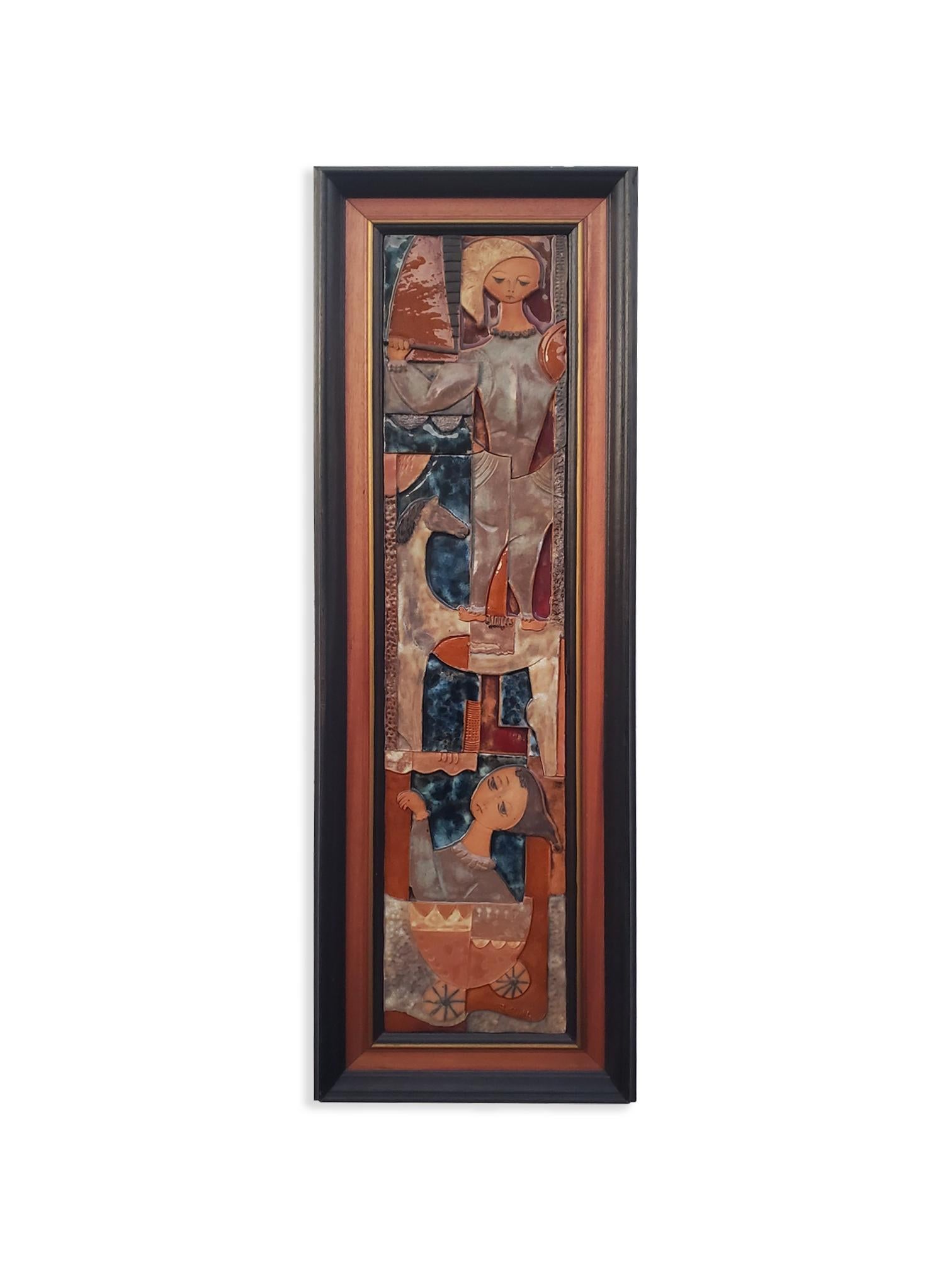Ruth Faktor Faktorowicz Modernist Israeli Figurative Ceramic Tile Wall Art 