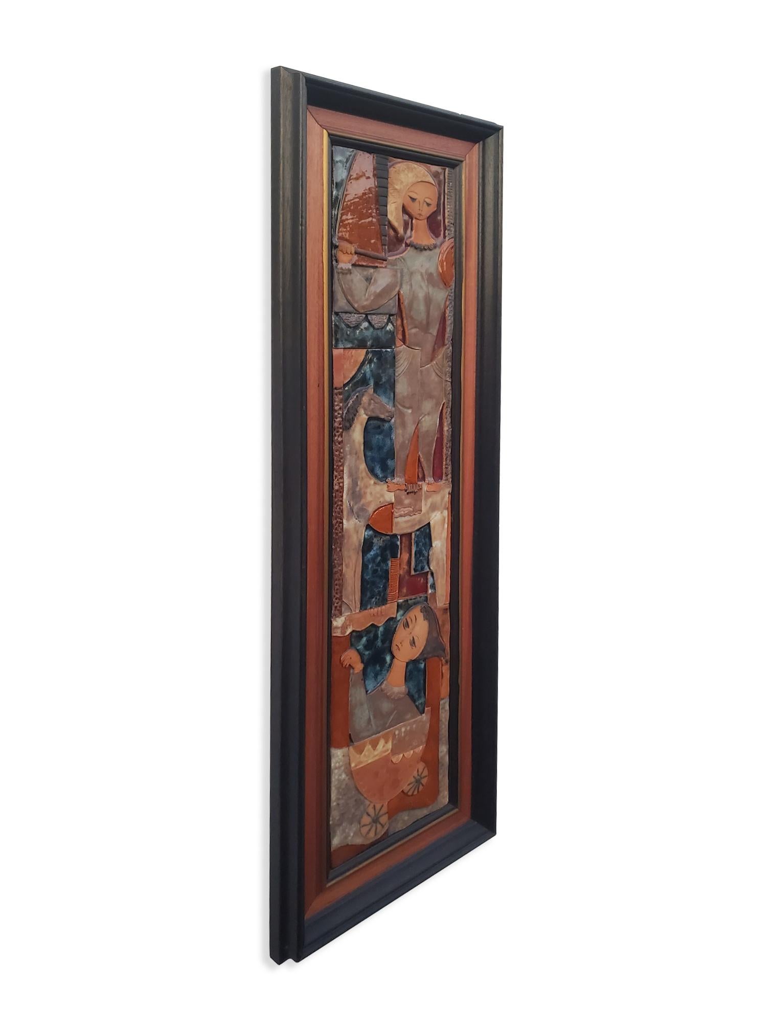 20th Century Ruth Faktor Faktorowicz Modernist Israeli Figurative Ceramic Tile Wall Art For Sale