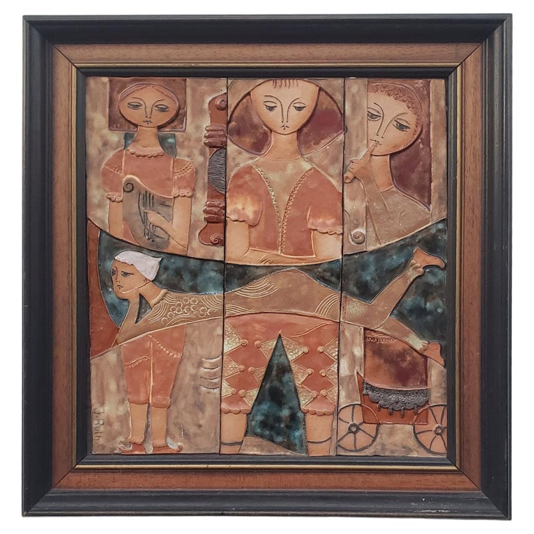 Ruth Faktor Faktorowicz Modernist Israeli Figurative Ceramic Tile Wall Art