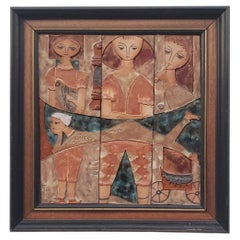 Ruth Faktor Faktorowicz Modernist Israeli Figurative Ceramic Tile Wall Art