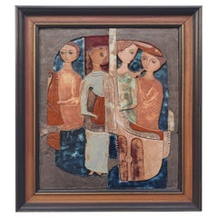 Ruth Faktor Faktorowicz Modernist Israeli Figurative Ceramic Tile Wall Art